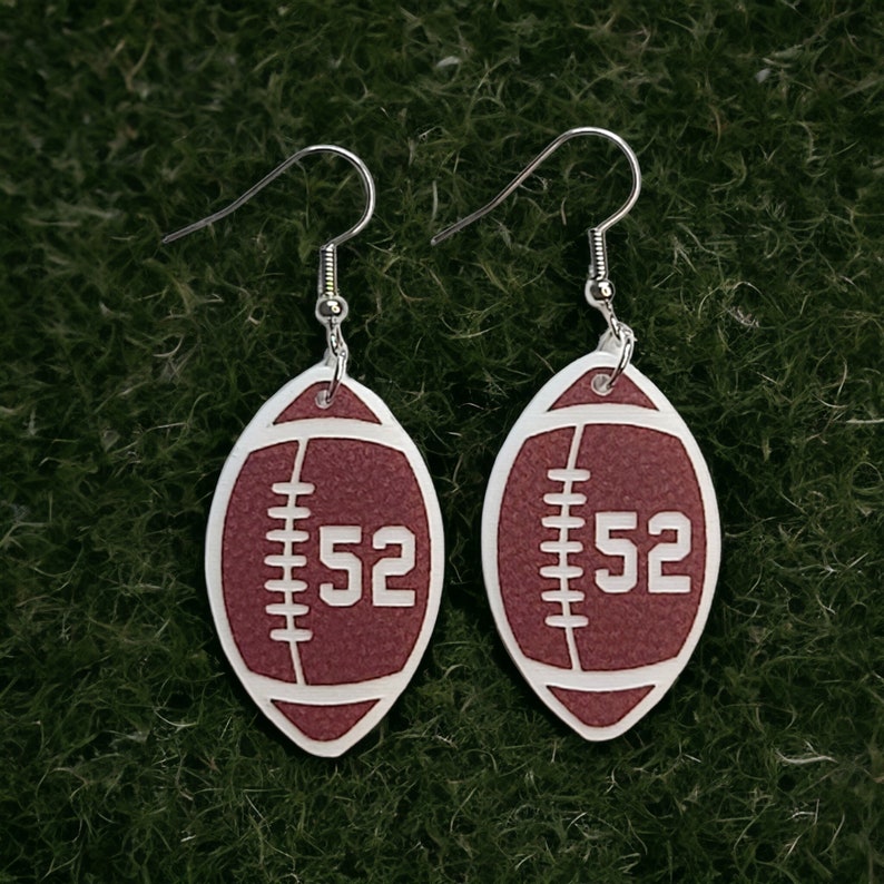 Football earrings personalized with number 52