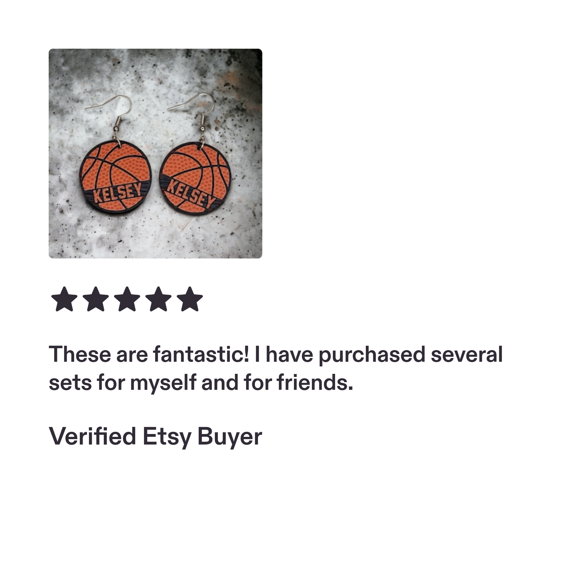 Personalized KELSEY basketball earrings.